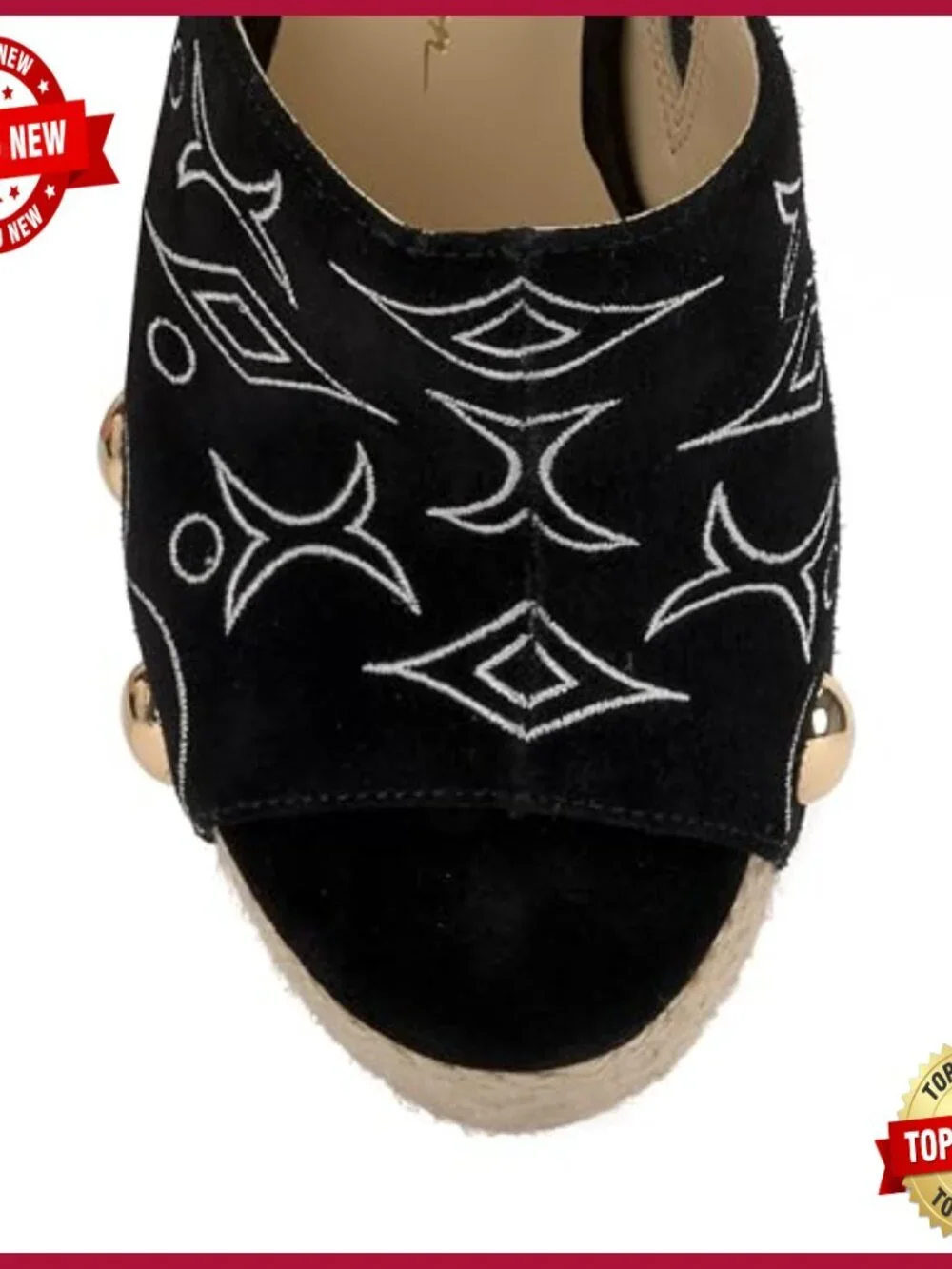 Studded Espadrille Wedge Sandal Peep Toe Ankle Strap Suede Dress